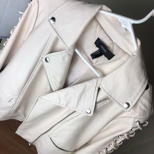 Forever 21 Off-White Biker Faux Leather Jacket